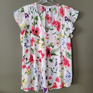 cupcakes & cashmere Butterfly Sleeve Floral Blouse - White/Multicolor